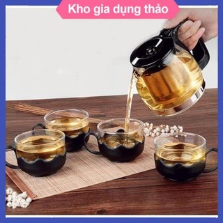 Bộ bình ấm trà có lõi lọc và 4 ly thuỷ tinh