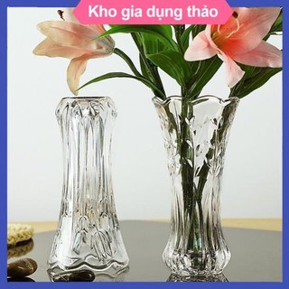 Bình hoa thủy tinh trắng trong cao 20cm, bình bông họa tiết ngẫu nhiên