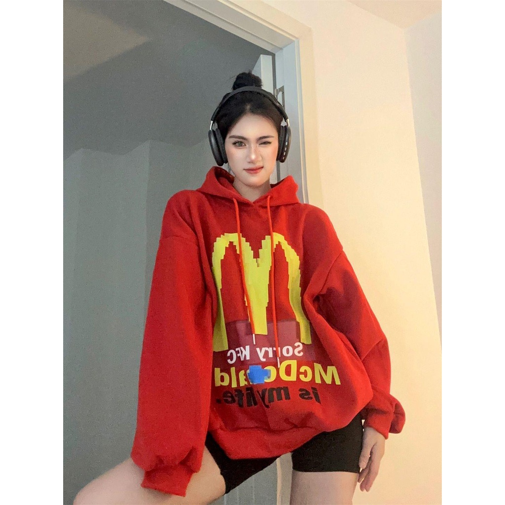 Áo Hoodie cotton Dáng Rộng In Hình Vui Nhộn Phong Cách Đường Phố Cho Nữ