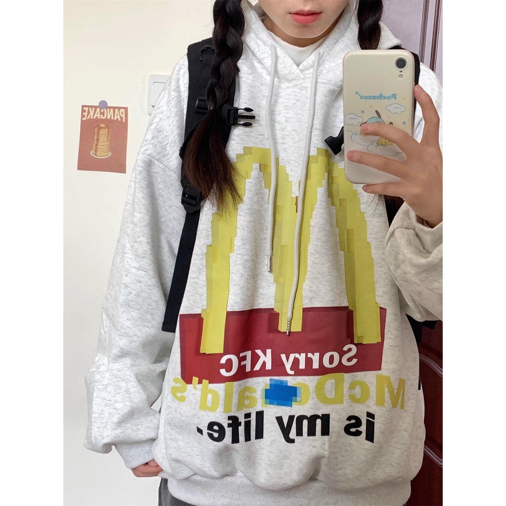 Áo Hoodie cotton Dáng Rộng In Hình Vui Nhộn Phong Cách Đường Phố Cho Nữ