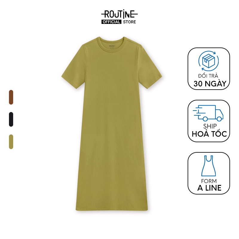 Đầm Midi Kiểu T- Routineshirt Tay Ngắn Trơn Form A Line - Routine 10S23DREW007