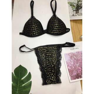Bra thiết kế vải ren da beo mút mỏng không gọng nguyên bộ gồm áo+quần