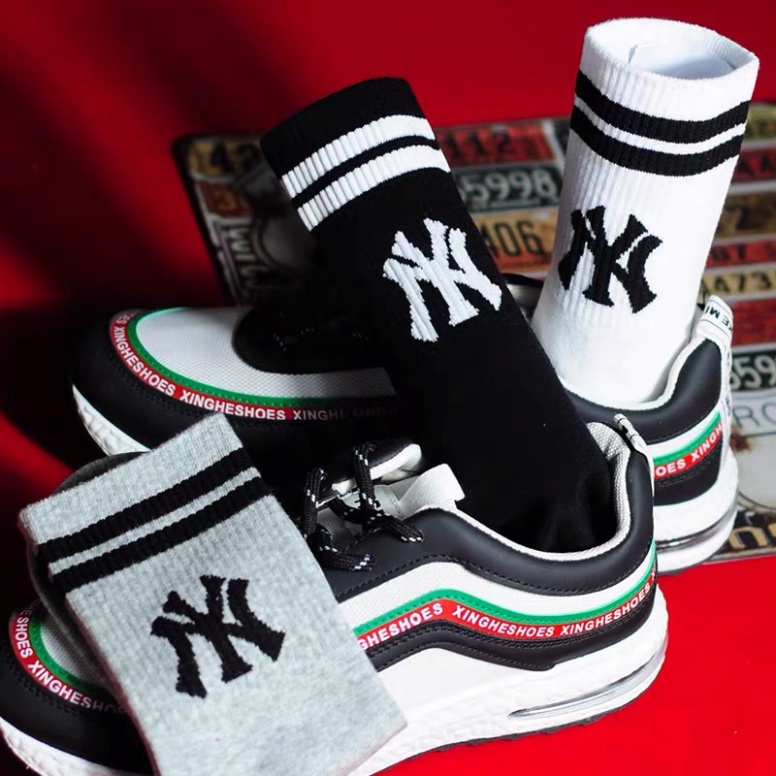 Tất Nam Nữ Unisex Kẻ sọc chữ NY Vớ Cổ Cao Thể Thao Thời Trang Cao Cấp tcc9 HAISHOP