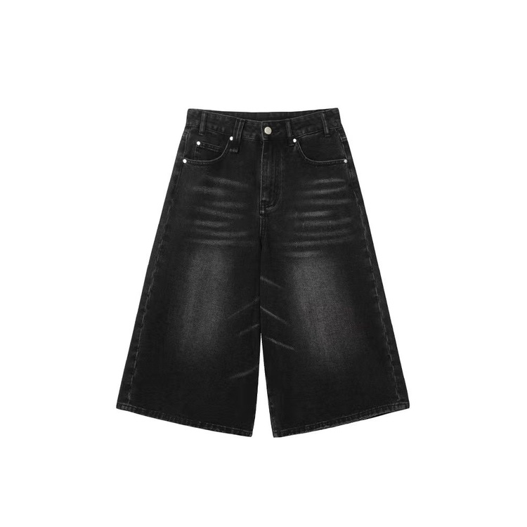 Quần Short denim Lưng Cao Ống Rộng Màu Đen Thời Trang Mùa Hè 2023 Cho Nữ