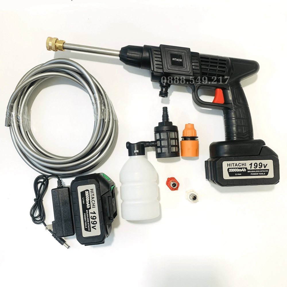 Máy Rửa Xe Thông Minh Dùng Pin Siêu Khỏe Công Nghê Mới - Máy Xịt Rửa Tăng Áp Hàng Chuẩn