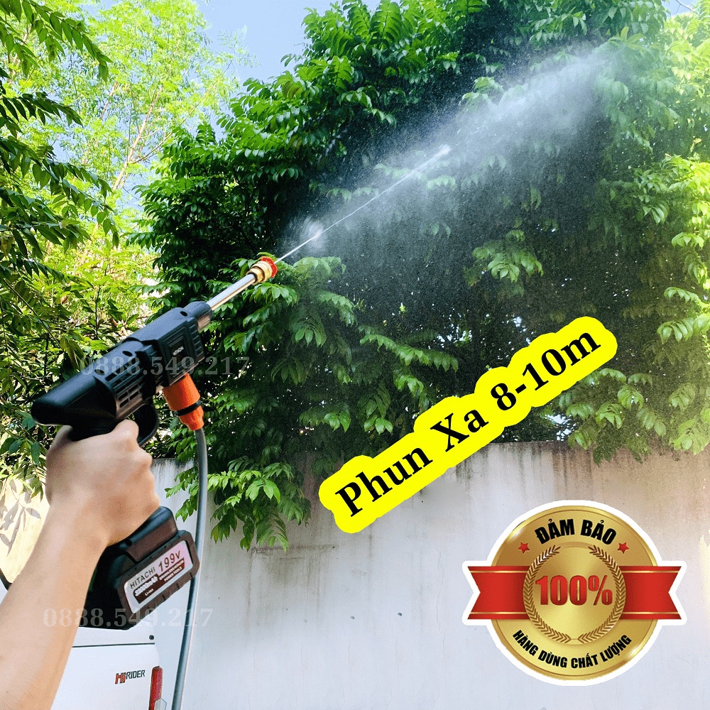 Máy Rửa Xe Thông Minh Dùng Pin Siêu Khỏe Công Nghê Mới - Máy Xịt Rửa Tăng Áp Hàng Chuẩn