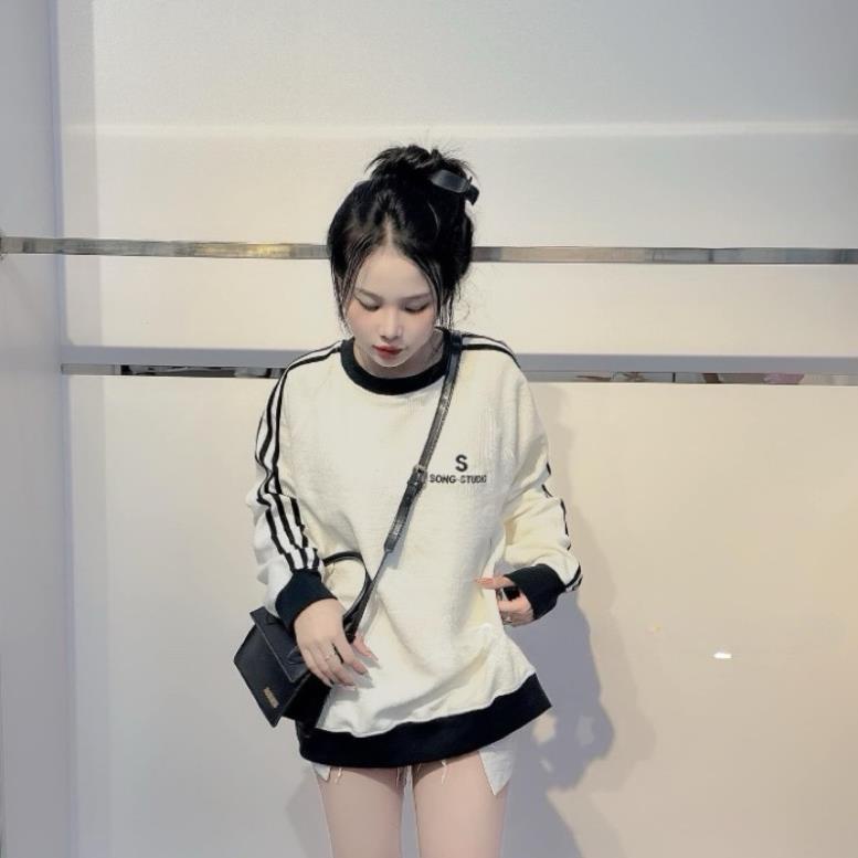 Áo Sweater Sọc Dài Tay Thêu Logo S Siêu Cute 😍 Áo Dài Tay Dáng Rộng Unisex