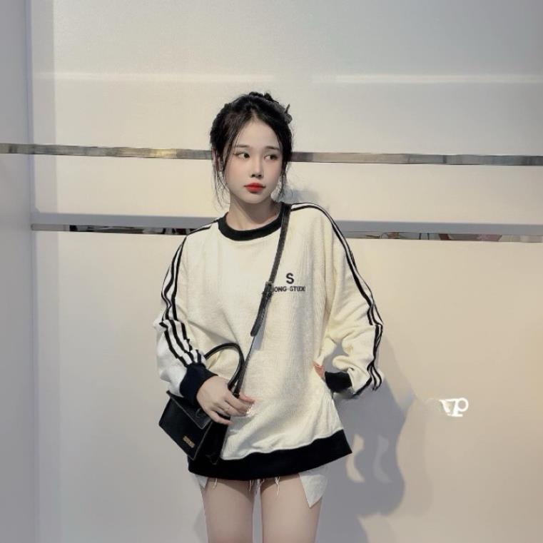 Áo Sweater Sọc Dài Tay Thêu Logo S Siêu Cute 😍 Áo Dài Tay Dáng Rộng Unisex