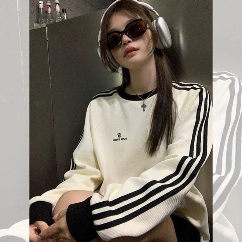 Áo Sweater Sọc Dài Tay Thêu Logo S Siêu Cute 😍 Áo Dài Tay Dáng Rộng Unisex