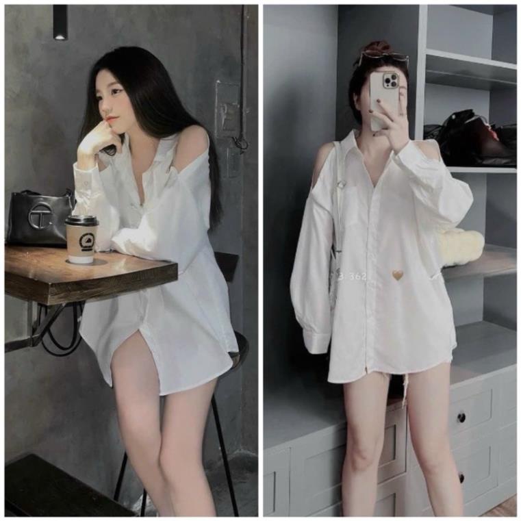 Áo Sơmi Trắng Khoét Vai Form Đẹp Quyến rũ Nhẹ Nhàng💖 Áo Sơmi Hở Vai Tay Phồng Tiểu Thư Hàn Quốc