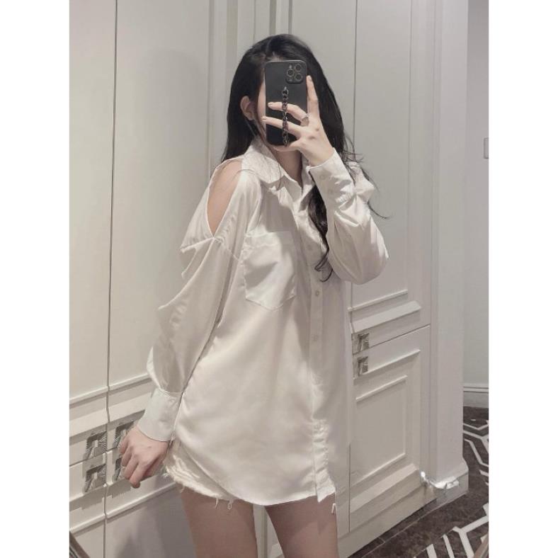 Áo Sơmi Trắng Khoét Vai Form Đẹp Quyến rũ Nhẹ Nhàng💖 Áo Sơmi Hở Vai Tay Phồng Tiểu Thư Hàn Quốc