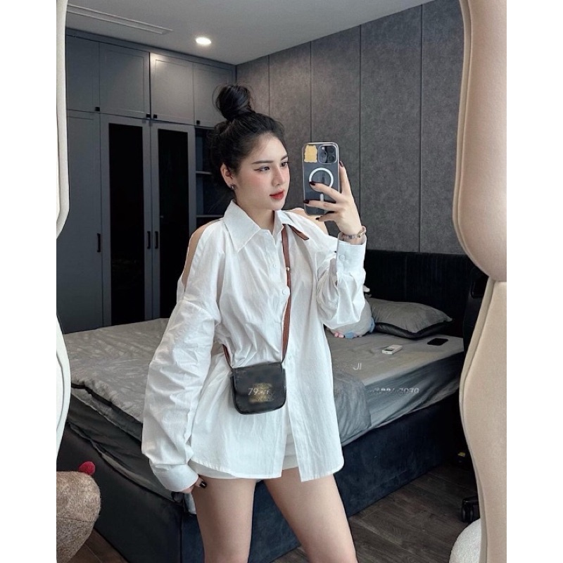Áo Sơmi Trắng Khoét Vai Form Đẹp Quyến rũ Nhẹ Nhàng💖 Áo Sơmi Hở Vai Tay Phồng Tiểu Thư Hàn Quốc