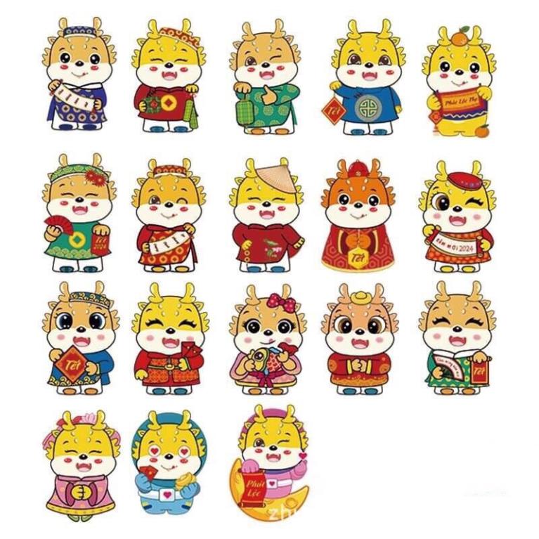Combo 100 bao lì xì chibi rồng kim cương lấp lánh hoạt hình tết 2024