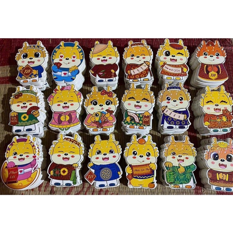 Combo 100 bao lì xì chibi rồng kim cương lấp lánh hoạt hình tết 2024