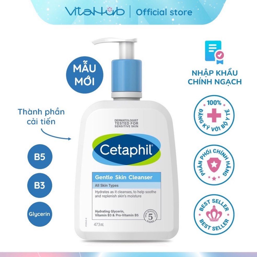 Sữa rửa mặt dịu nhẹ Cetaphil 473ml mẫu dành cho da dầu và da nhạy cảm chính hãng mới HTR Beauty | BigBuy360 - bigbuy360.vn