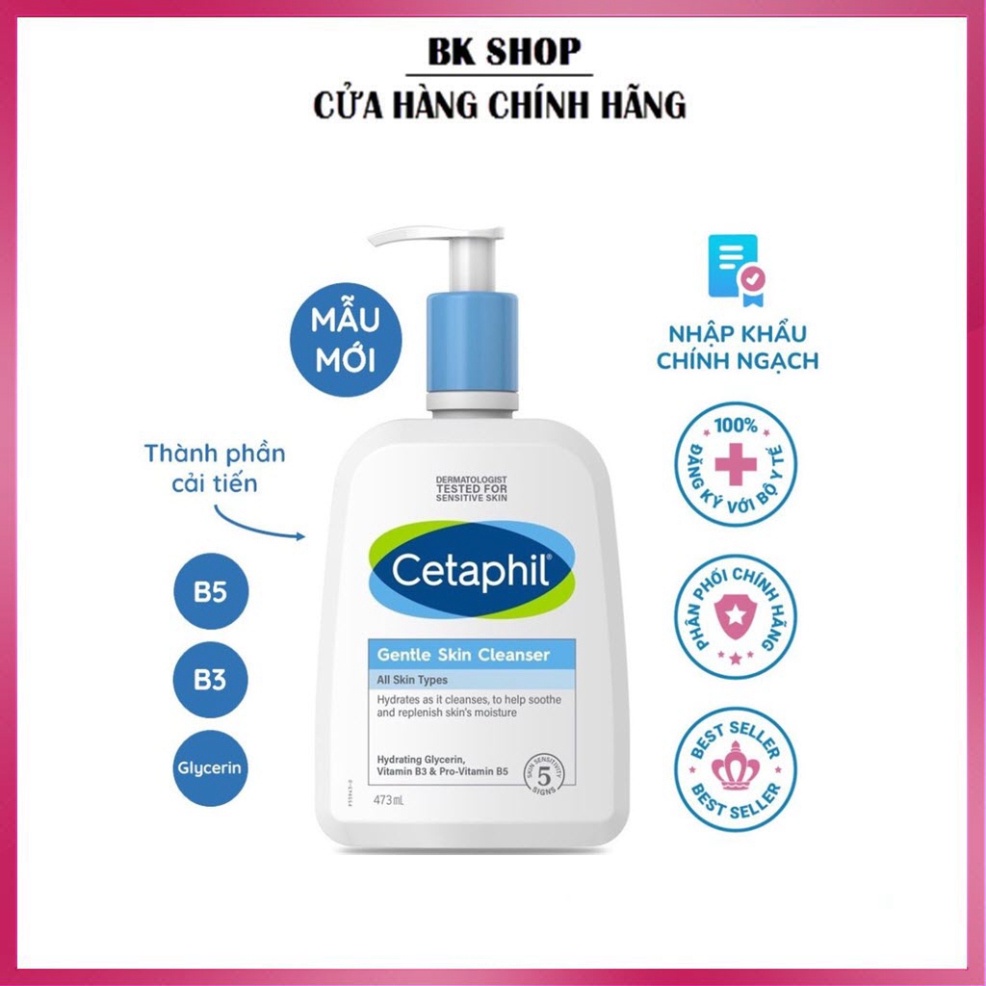 Sữa rửa mặt dịu nhẹ Cetaphil 473ml mẫu dành cho da dầu và da nhạy cảm chính hãng mới HTR Beauty | BigBuy360 - bigbuy360.vn