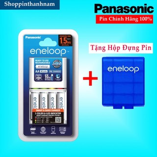 Bộ Sạc Pin Nhanh , Tự Ngắt Panasonic Eneloop BQ-CC55 Tặng Kèm 4 Pin Sạc AA 2000mAh Chính Hãng - Tặng Hộp Đựng Pin Xanh