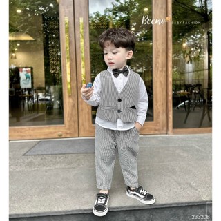 Set 4 chi tiết Beemo họa tiết Gingham trắng đen/ nâu size 80 - 130