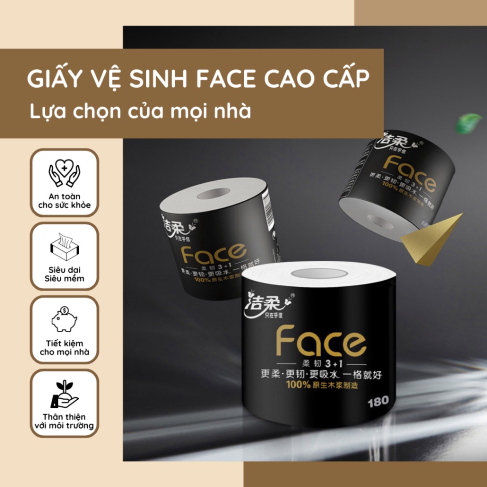 Giấy vệ sinh cuộn Face 180g cao cấp bịch 10 cuộn 4 lớp dày dặn,mềm mịn