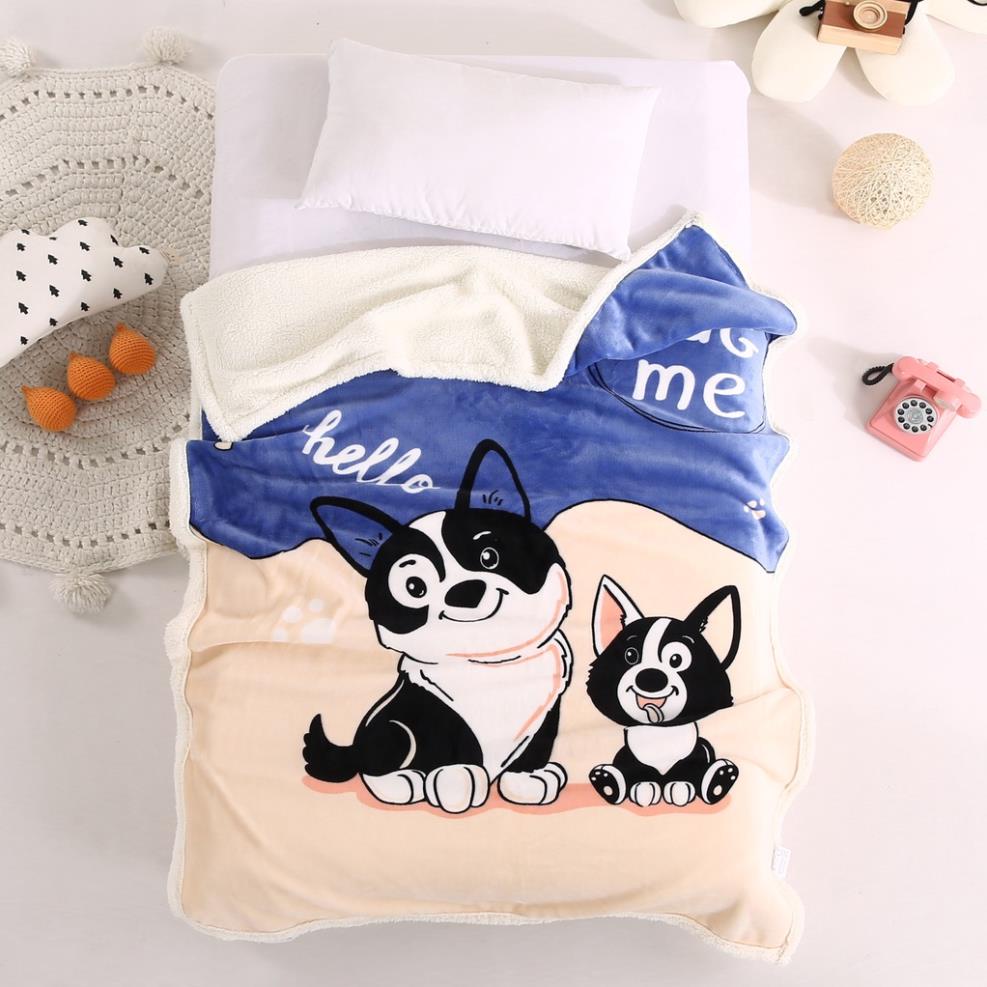 Chăn lông cừu trẻ em 2 lớp siêu ấm cho bé, chăn cho bé đi học đến trường mùa đông Size 1m4 x 1m