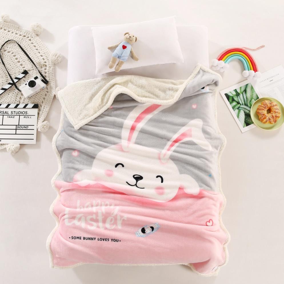 Chăn lông cừu trẻ em 2 lớp siêu ấm cho bé, chăn cho bé đi học đến trường mùa đông Size 1m4 x 1m