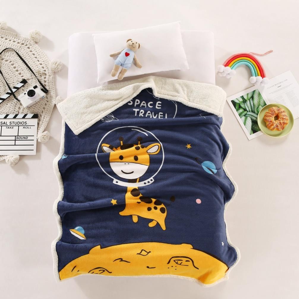 Chăn lông cừu trẻ em 2 lớp siêu ấm cho bé, chăn cho bé đi học đến trường mùa đông Size 1m4 x 1m