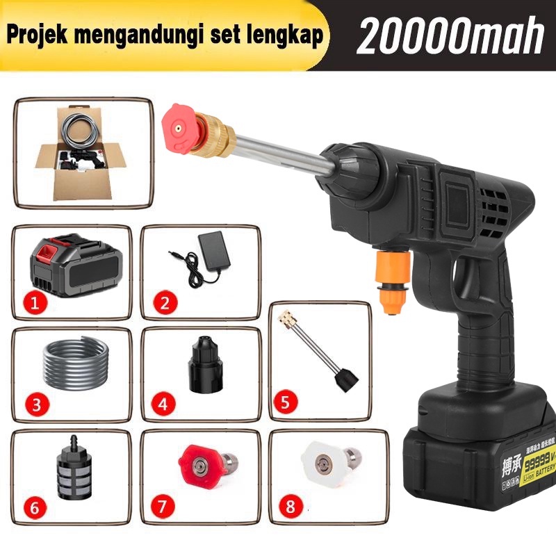 Máy Rửa Xe Ô Tô, Xe Máy Gia Đình Cầm Tay Chạy Pin 48Vf 25000mAH Công Suất 600w Phù Hợp Mọi Việc Rửa Xe