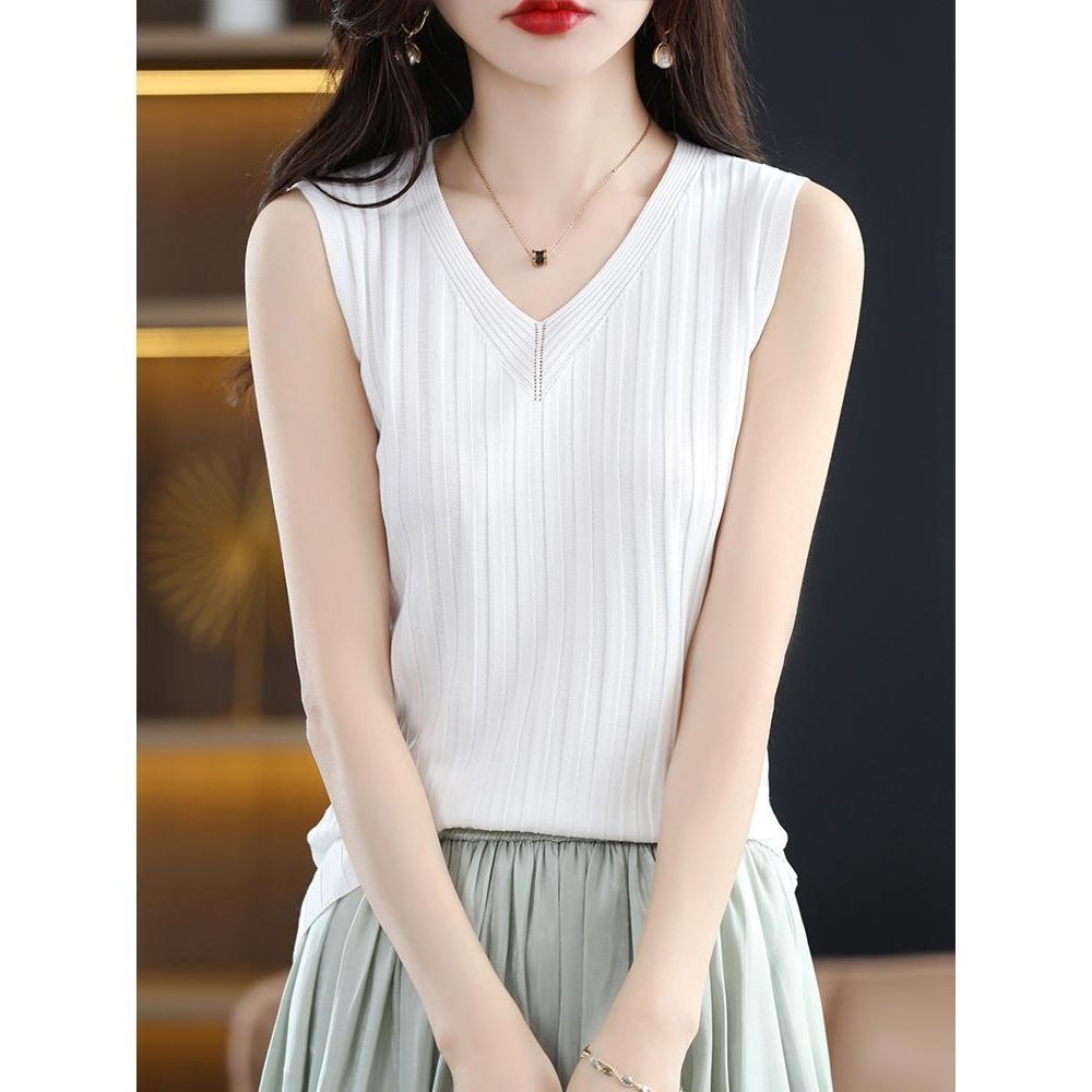 Áo Dệt Kim Không Tay Cổ Chữ v Thời Trang Mùa Hè Hàng Có Sẵn  Cho Nữ