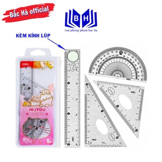Bộ 4 món thước kẻ học sinh miyou deli h657 túi zip