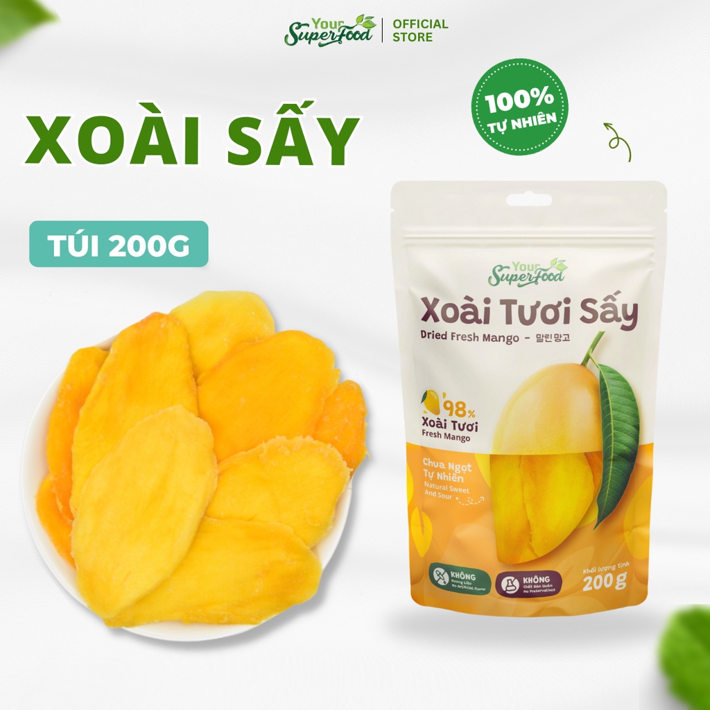Xoài Sấy Dẻo Trái Cây Sấy Tốt Cho Người Ăn Kiêng Giảm Cân Ăn Vặt Từ Your Superfood Túi 200g
