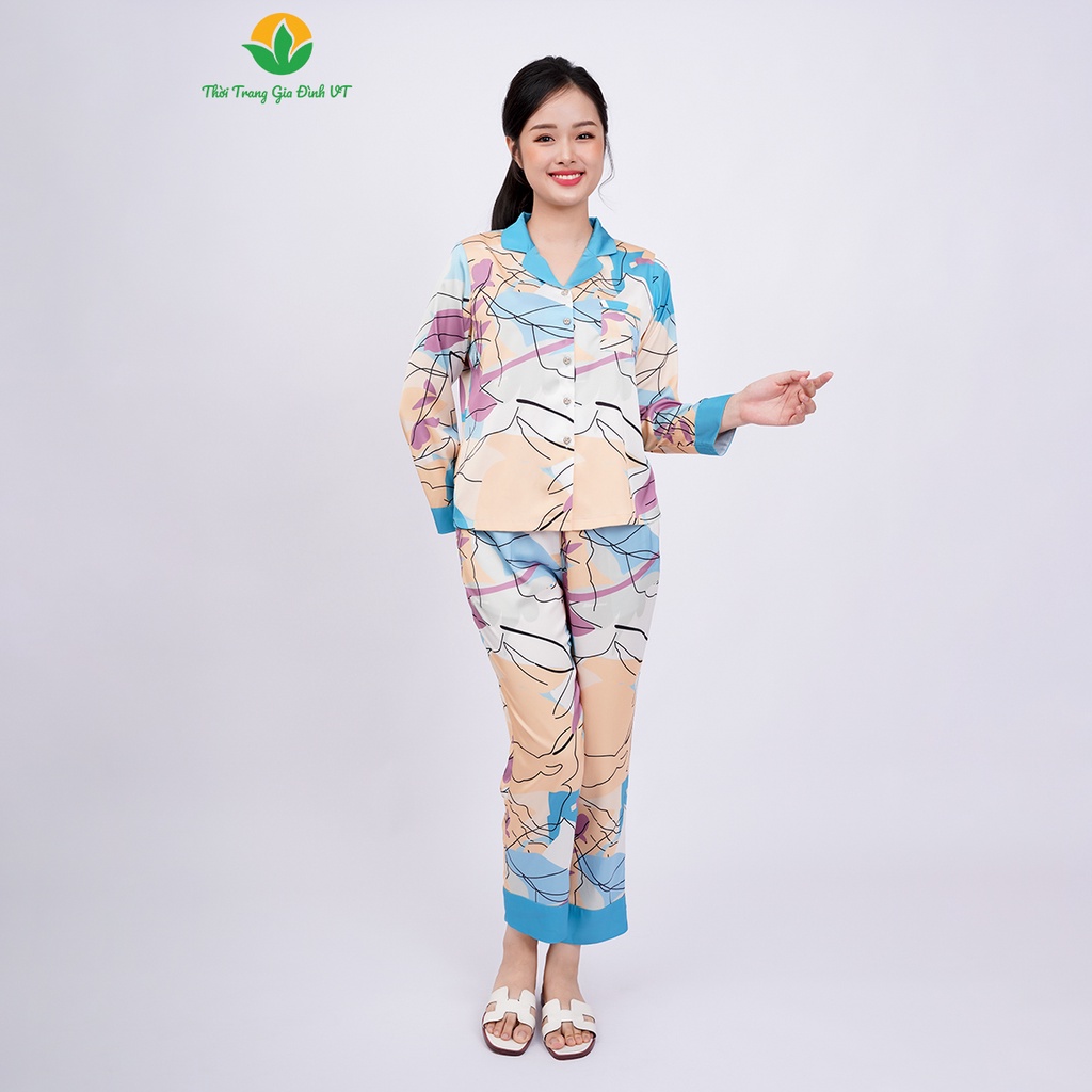 [Mã FATOP12 giảm 30K đơn 150K] Bộ mặc nhà Pijama nữ thu đông Việt Thắng chất Lụa , quần dài, áo dài tay - B50.2320