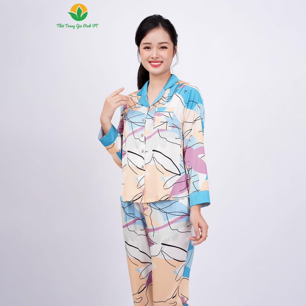 [Mã FATOP12 giảm 30K đơn 150K] Bộ mặc nhà Pijama nữ thu đông Việt Thắng chất Lụa , quần dài, áo dài tay - B50.2320