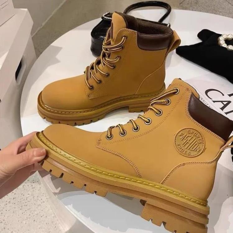 Giày bốt nữ boost nữ thời trang martin đế cao 5cm chiều cao chất liệu da trơn da lộn cho cặp đôi