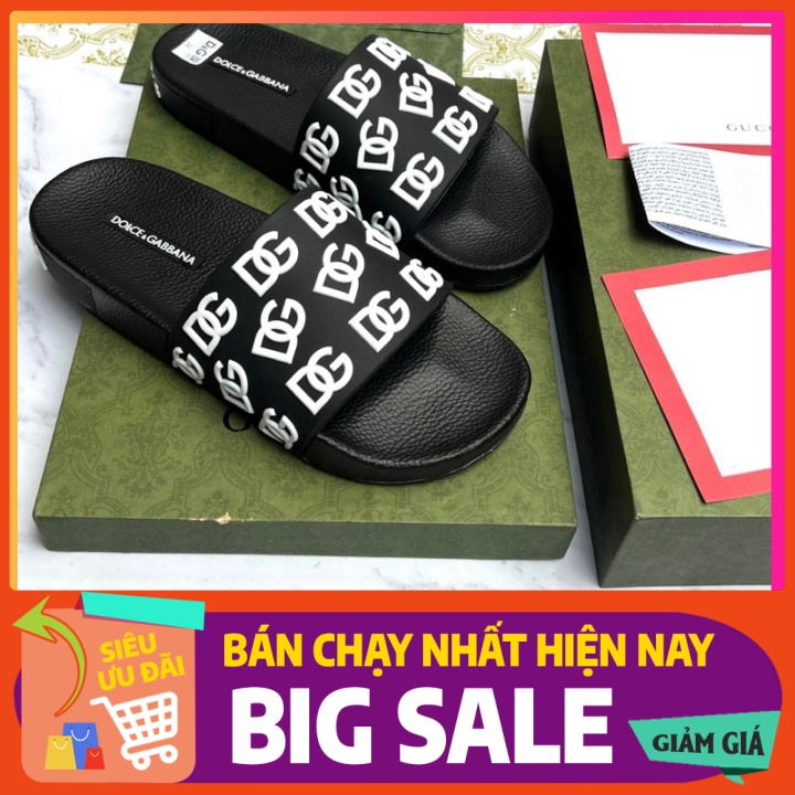 Giá tận gốc rẻ bất tận Dép nam nữ DG Dolce đế cao su 3cm, Dép quai ngang vân nổi đế cao logo chữ DG hoa văn cao cấp