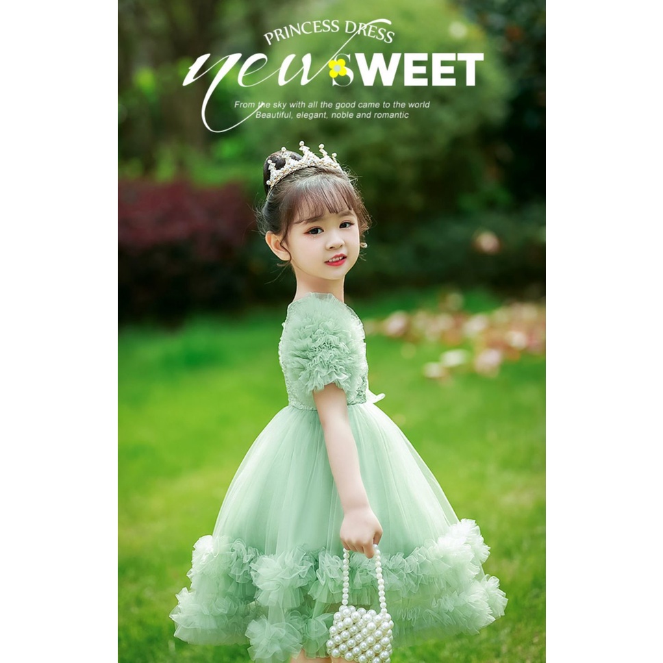 Y con G Igirls Đầm Công Chúa Xanh Lá Mùa Hè Cao Cấp Cho Bé Gái