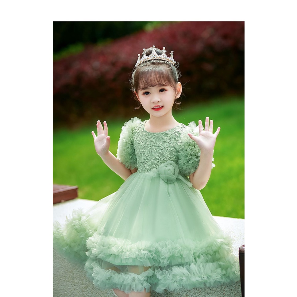 Y con G Igirls Đầm Công Chúa Xanh Lá Mùa Hè Cao Cấp Cho Bé Gái