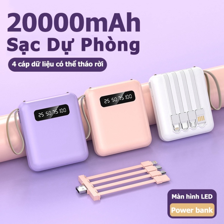 Pin Sạc Dự Phòng 20000mAh Không Dây 4 Đầu Ra Tiện Lợi 0