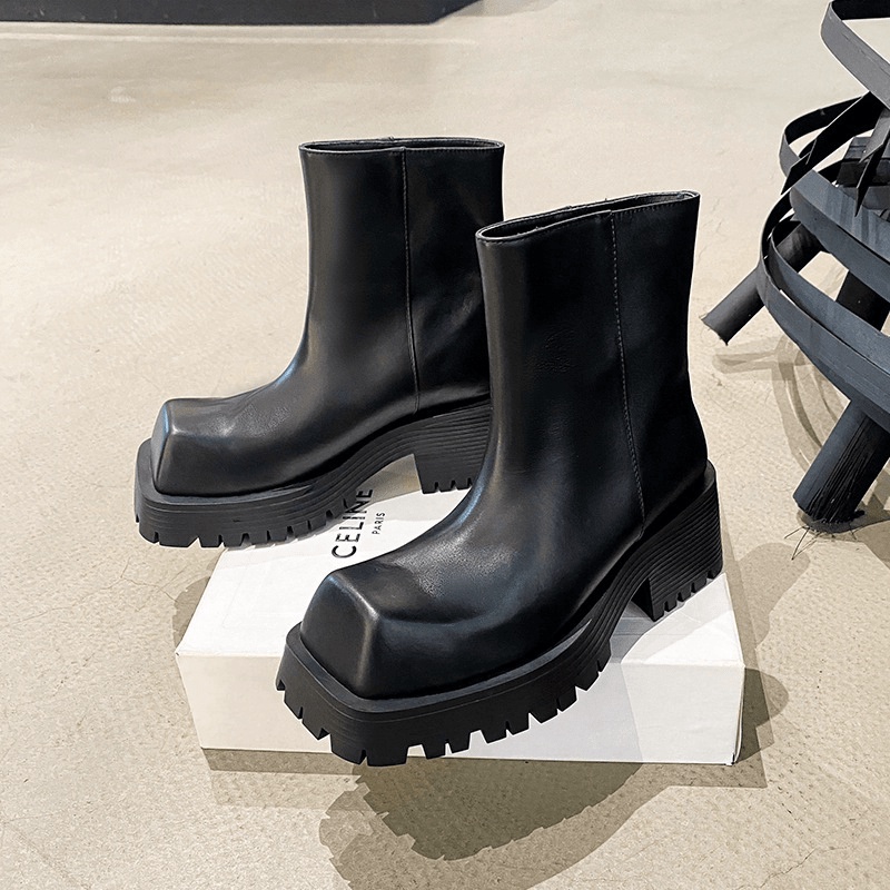 Giá tận gốc rẻ bất tận  Giày Boots mũi vuông, Giày da nam HOMME đế đúc 5cm nguyên khối cao cấp