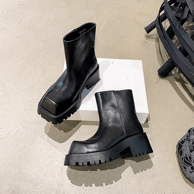 Giá tận gốc rẻ bất tận  Giày Boots mũi vuông, Giày da nam HOMME đế đúc 5cm nguyên khối cao cấp