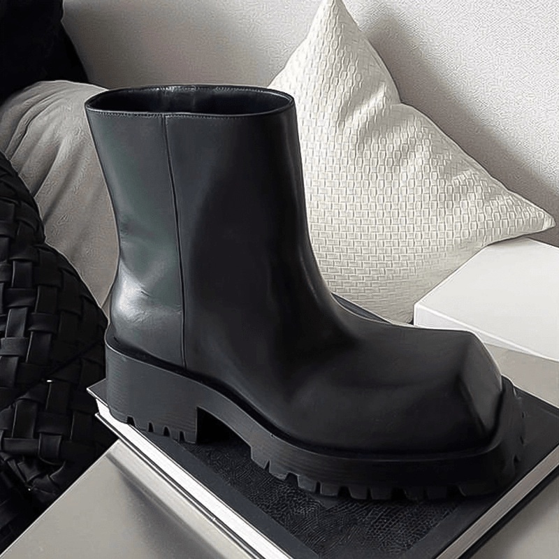 Giá tận gốc rẻ bất tận  Giày Boots mũi vuông, Giày da nam HOMME đế đúc 5cm nguyên khối cao cấp