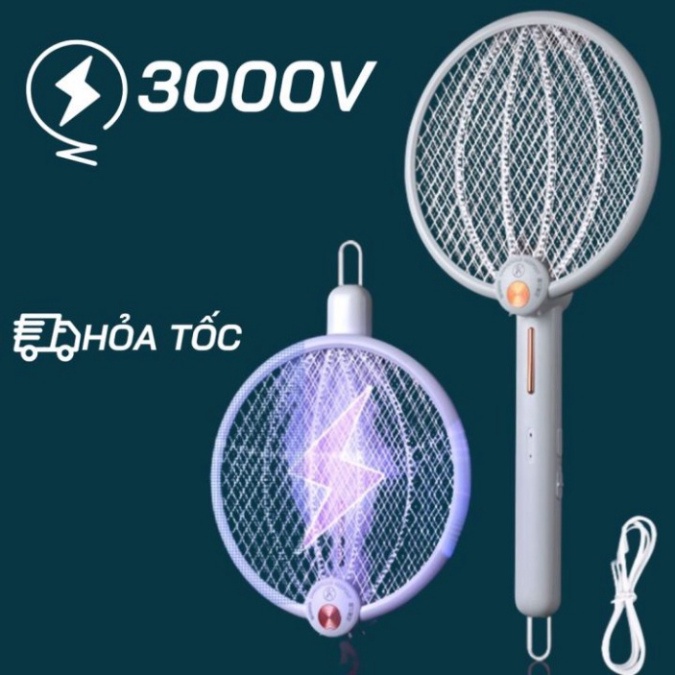 Vợt Muỗi Thông Minh Gấp Gọn 2 Trong 1 Tự Động 3000V Có 2 Lớp Lưới Bảo Vệ An Toàn Sử Dụng 0