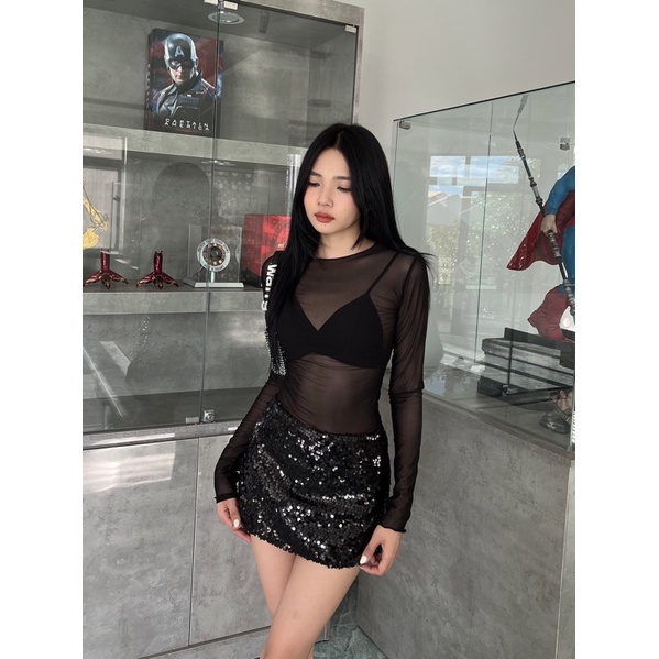 ÁO LƯỚI ĐEN TAY DÀI