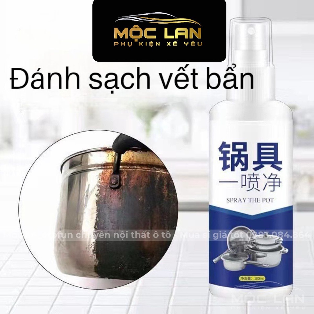 Chai xịt tẩy xoong nồi thần kỳ đánh bay mọi vết bẩn 100ml, CLEAN THE POT làm sạch mọi vết bẩn đáy nồi,đáy chảo,bếp ga..