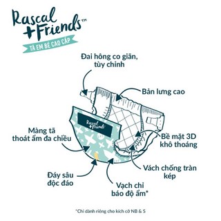 Tã/bỉm dùng thử Rascal + Friends Đủ Size NB/S/M/L/XL - 1 miếng