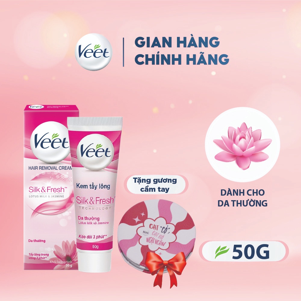 Combo 01 hộp kem tẩy lông Veet cho da thường 50g + tặng kèm 1 gương mini cầm tay độc quyền