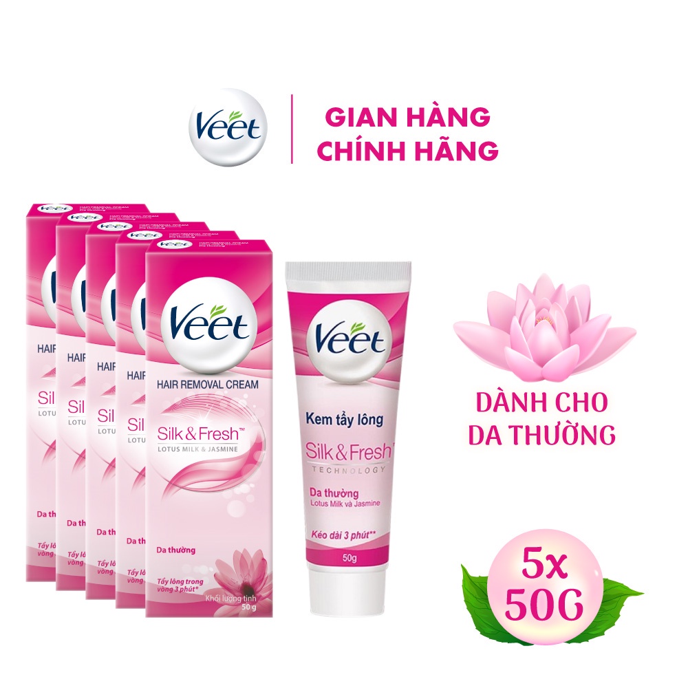 Bộ 05 Kem Tẩy Lông Cho Da thường Veet Silk Fresh 50g/ tuýp