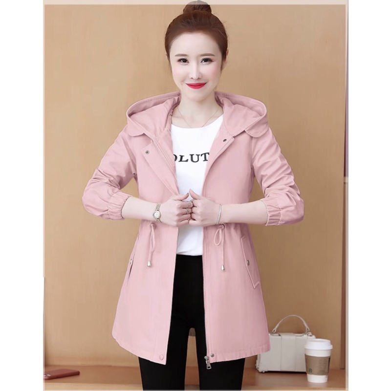 Áo Khoác Kaki Lót Lông Nữ Dáng Dài Thắt Dây Eo Có Nón Mặc Ấm alo_shop