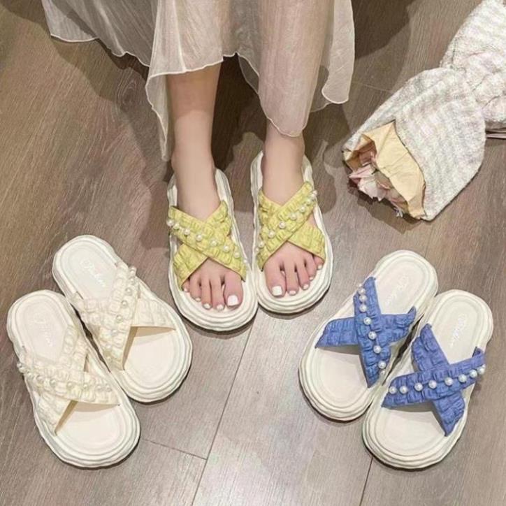 Dép nữ đính hạt quai chéo màu patsel siêu đẹp