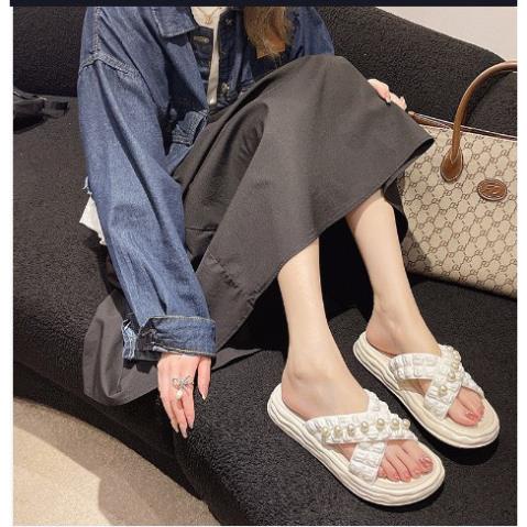 Dép nữ đính hạt quai chéo màu patsel siêu đẹp