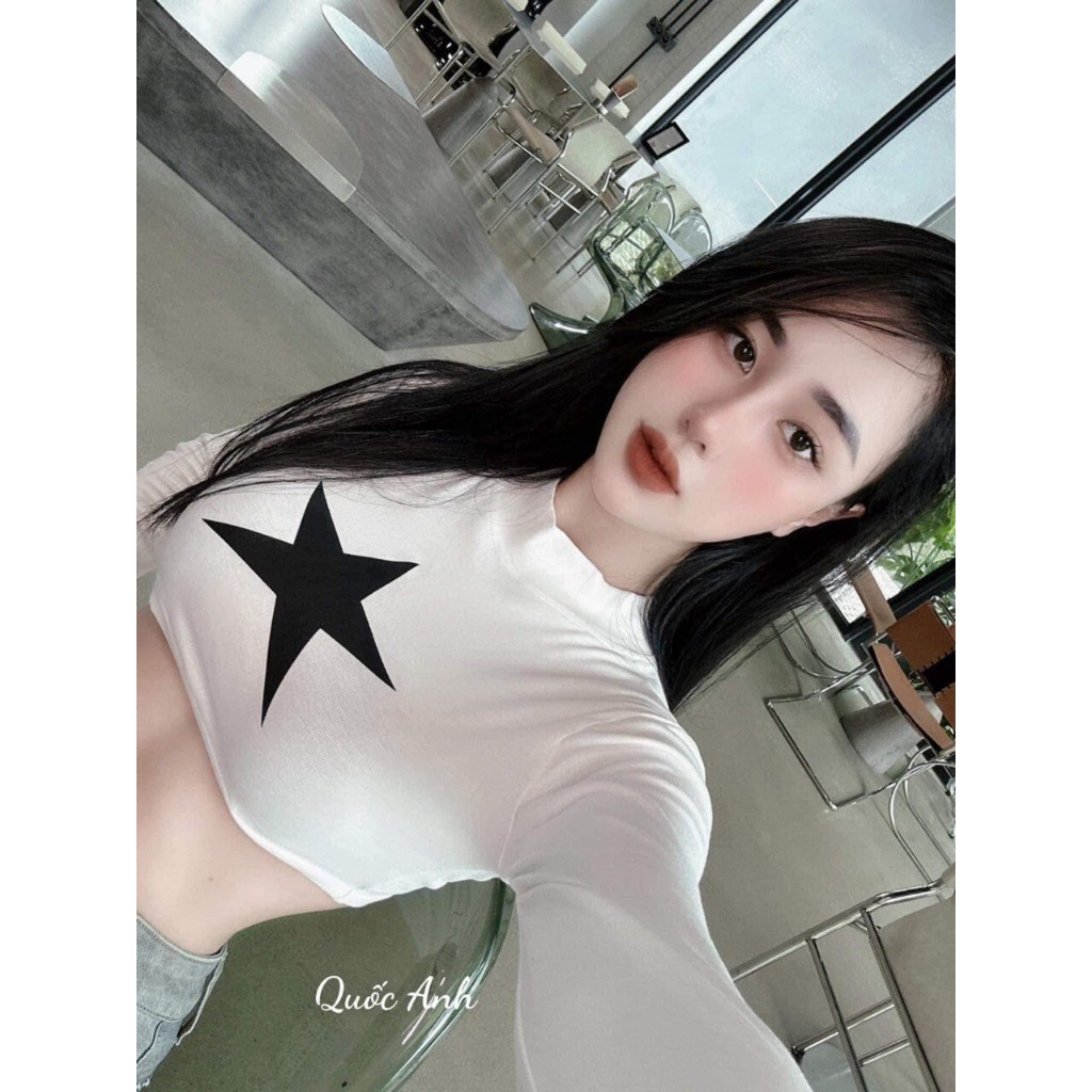 Áo Thun Dài Tay Thu Đông Hình Sao CHất Bo Tăm Siêu Co Dãn Áo Phông  Cổ Tròn Ôm Body